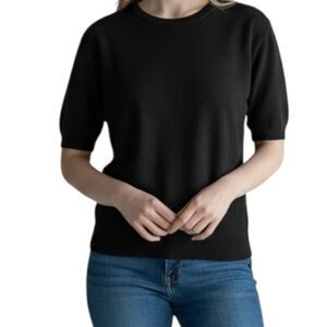 Vintage Chaus size Medium black short sleeve sweater/top made in USA 1980's soft